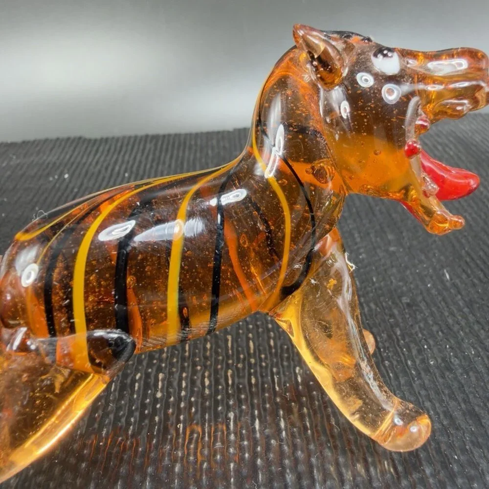 Vintage‎ Czech Republic Hand Made Art Glass Figurine Tiger Lion Hand Blown Glass